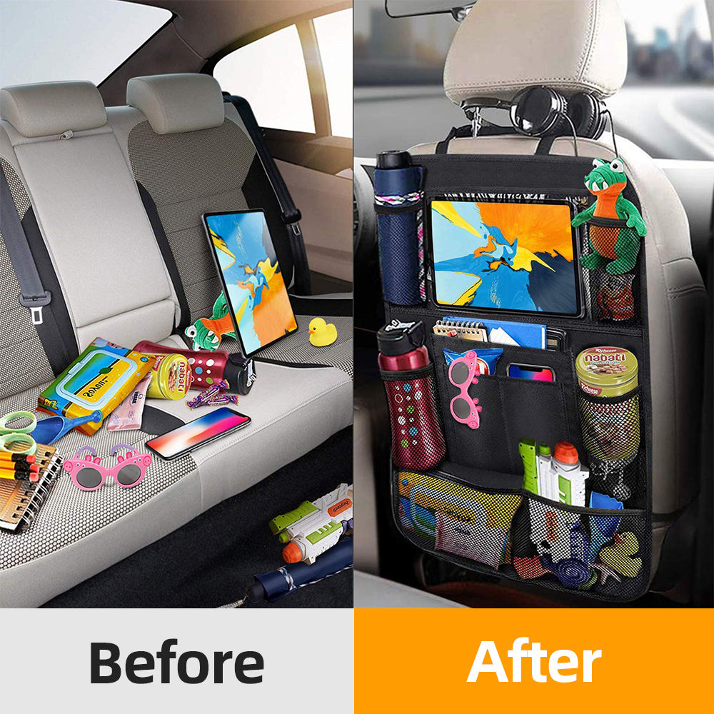 Organisateur de siège arrière automatique avec support de tablette à écran tactile protecteur de siège arrière de voiture tapis de coup de pied sac de rangement de voyage pour enfants enfants