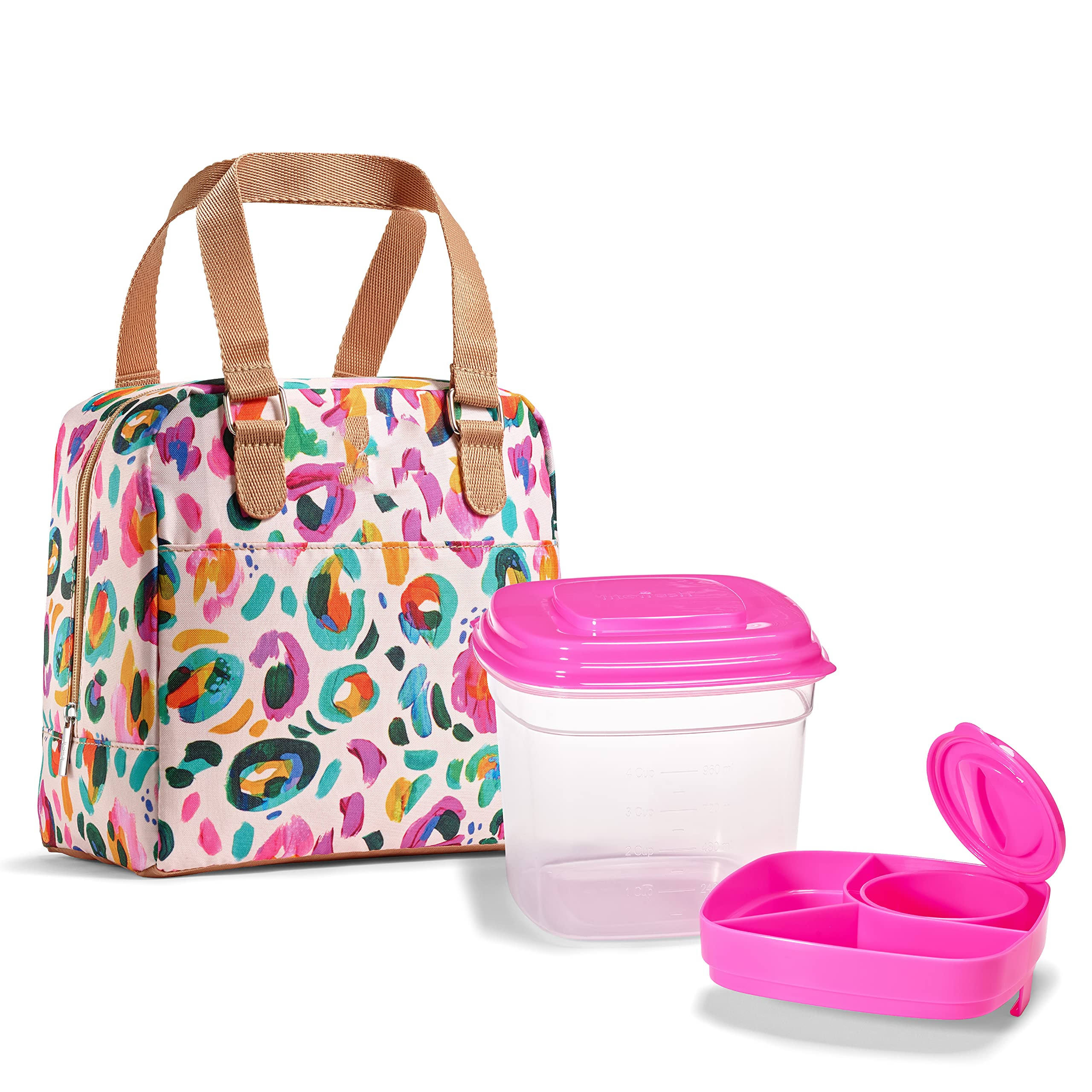 Étiquette de gros sac à lunch isotherme pour femmes avec deux récipients alimentaires, boîte à lunch réutilisable pour le travail, l'école, la plage