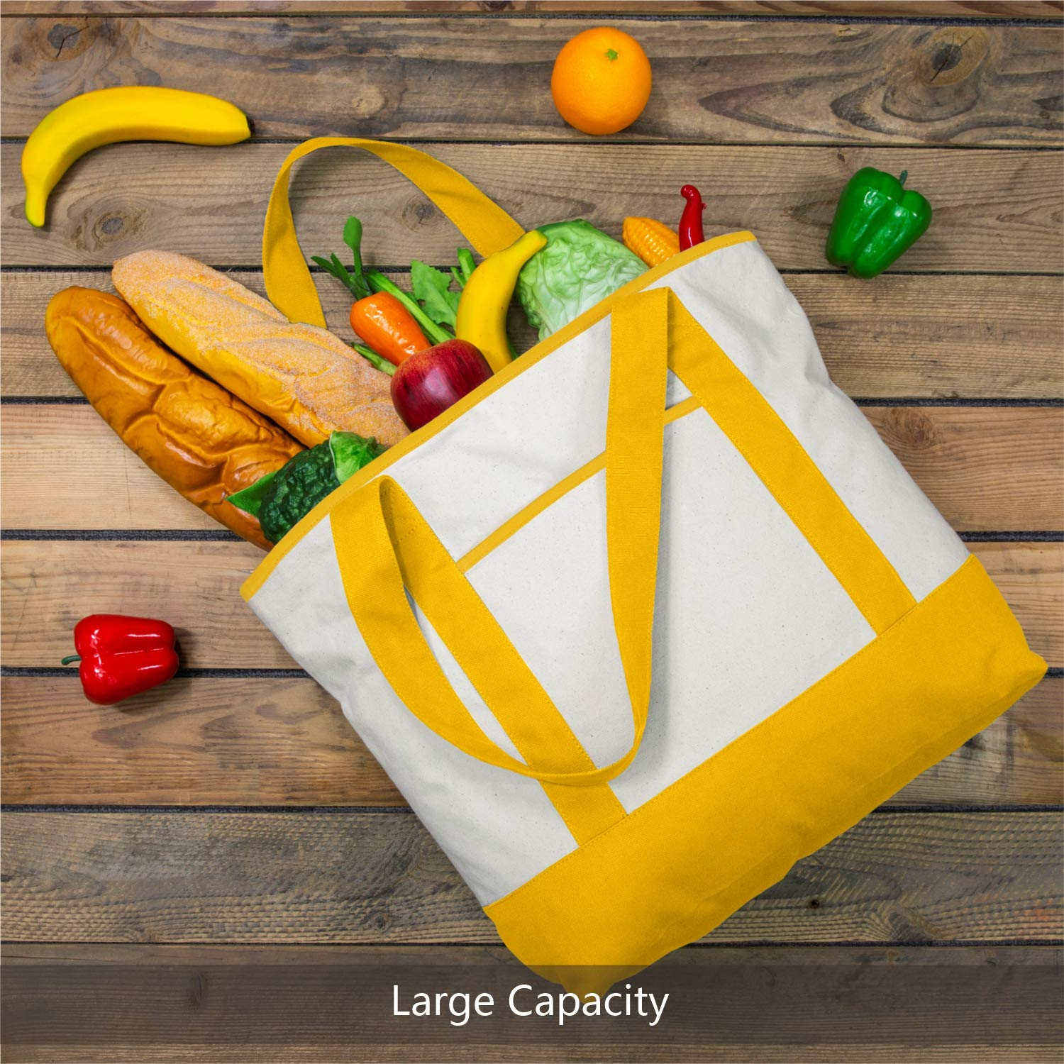 Sac de pique-nique à déjeuner réutilisable en toile à dessus ouvert réutilisable en coton isotherme pour aliments avec poches externes et internes