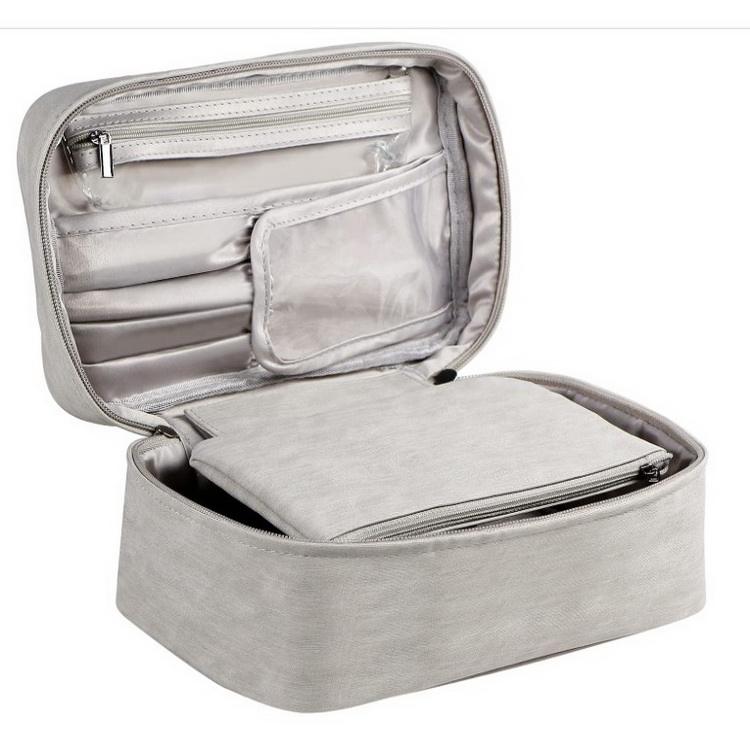 Polyester gris personnalisé sous étiquette privée sac cosmétique trousse de toilette pinceaux de maquillage sacs en voyage pour le stockage des outils de maquillage