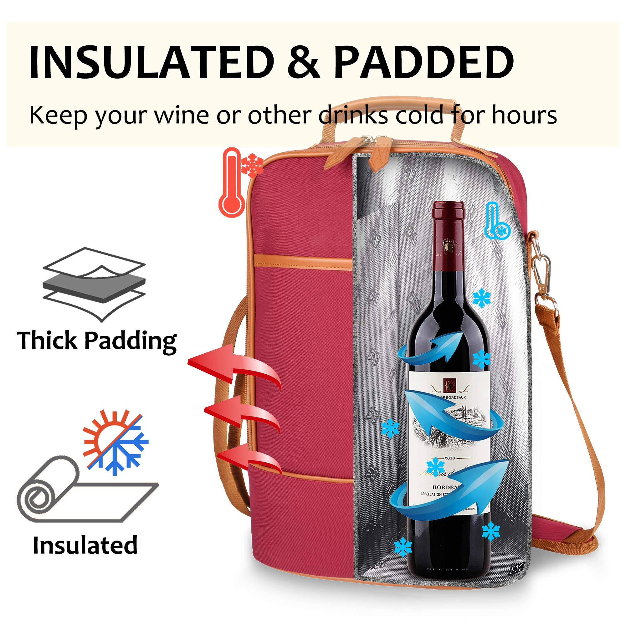 Porte-sac isotherme isotherme 2 bouteilles de vin thermique de marque privée pour hommes femmes cadeau avec séparateurs et épaule rembourrée st