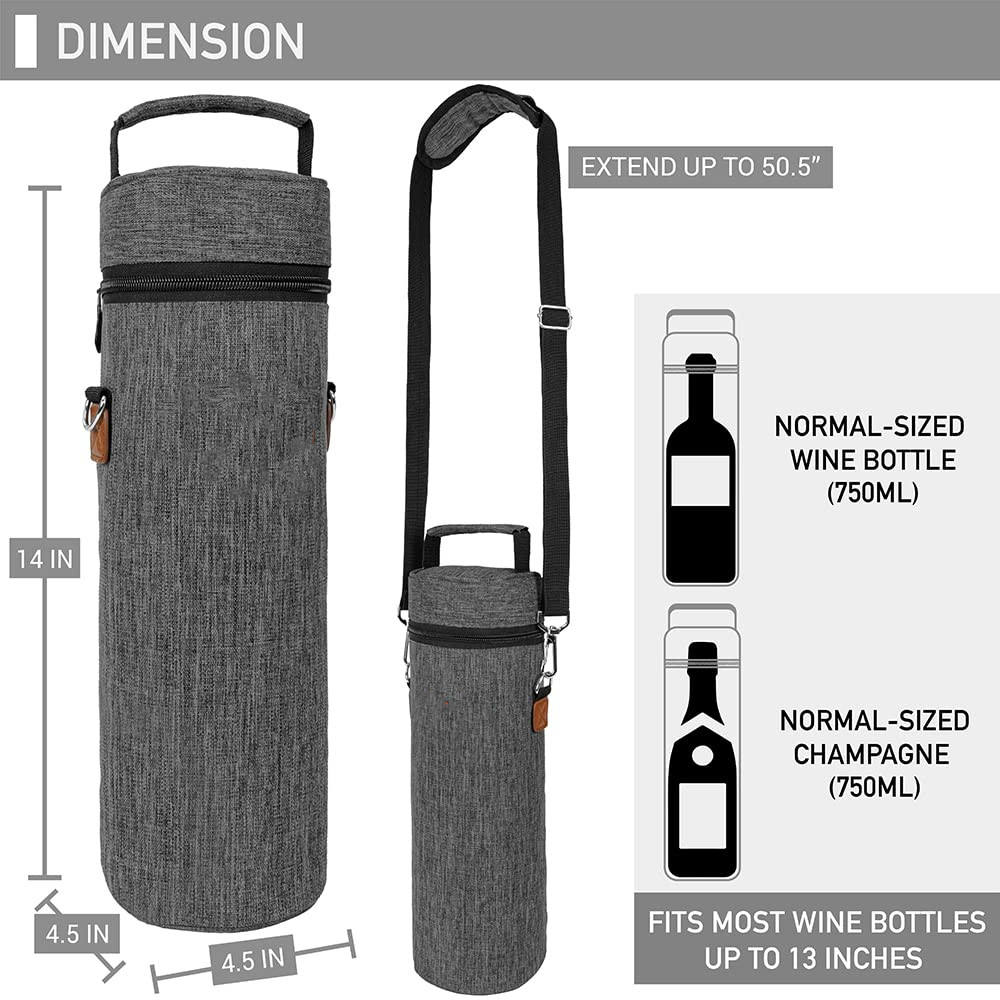 Sac isotherme Portable pour bouteille de vin unique avec bandoulière isolé sac de transport de vin thermique rembourré pour une bouteille