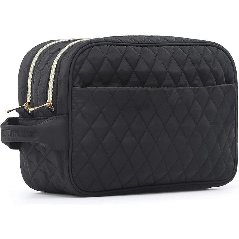 Noir unisexe étanche maquillage sac fermeture éclair sacs à cosmétiques organisateur de toilette personnalisé étiquette privée Logo porte-maquillage avec poignée