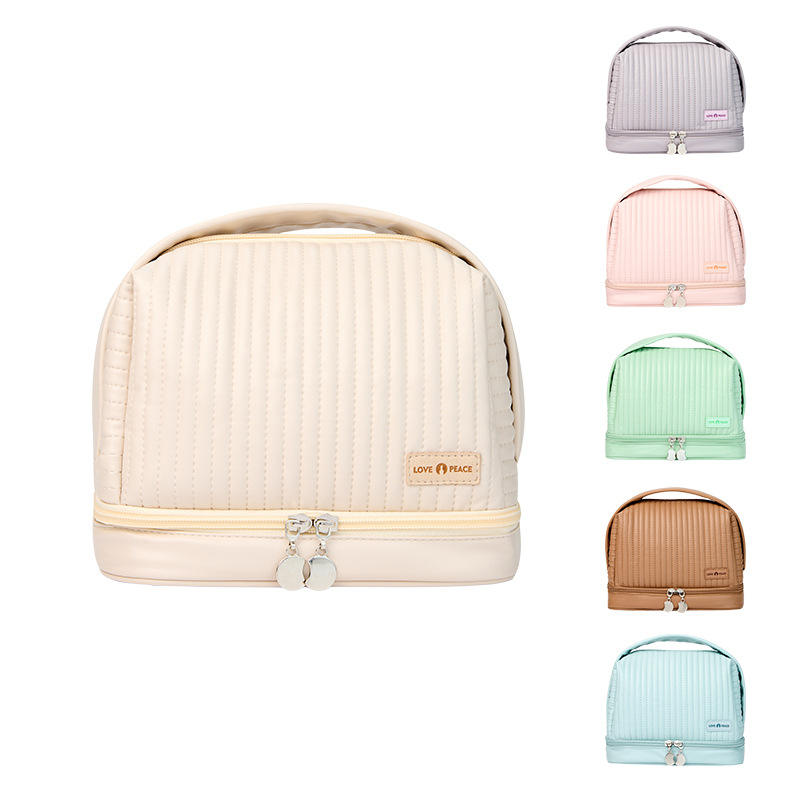 Gâteau à la crème sac cosmétique double couche séparation sèche et humide sac de rangement cosmétique main transporter PU sac de lavage de voyage étanche