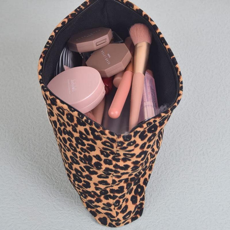 Étiquette de Logo personnel personnalisé promotionnel léopard marron trousse de toilette organisateur de voyage trousse de maquillage pochette de maquillage en toile